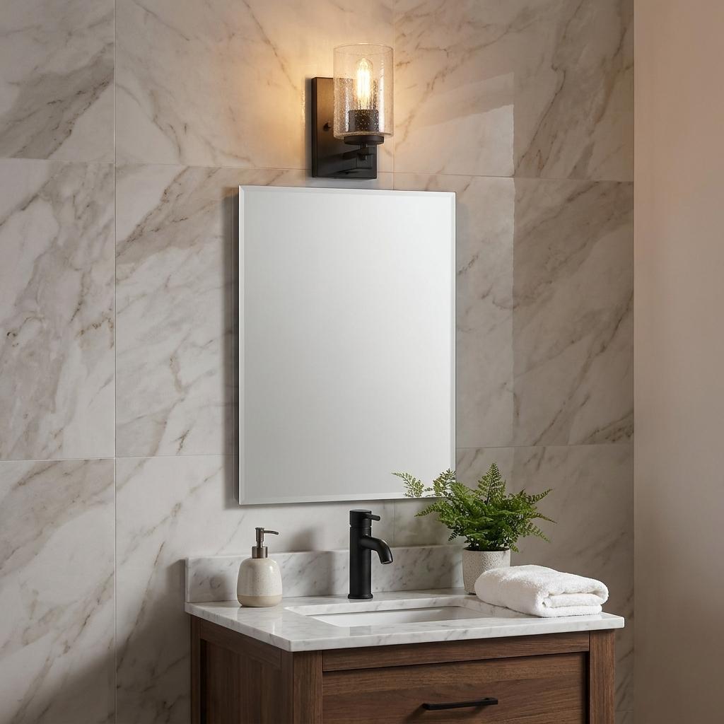Black & Textured Glass Wall Sconce