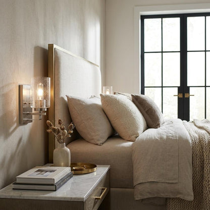 Silver & Textured Glass Wall Sconce