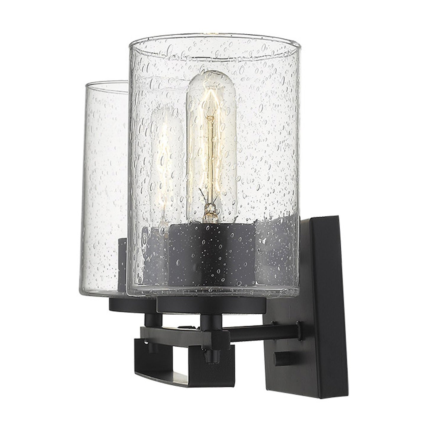 Black & Textured Glass Two Light Wall Sconce