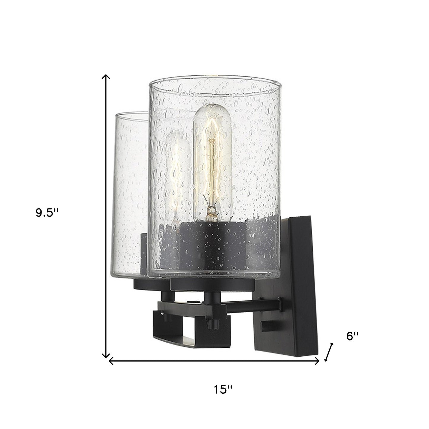 Black & Textured Glass Two Light Wall Sconce