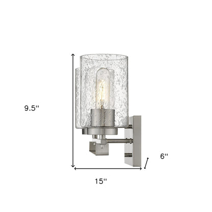 Silver & Textured Glass Two Light Wall Sconce