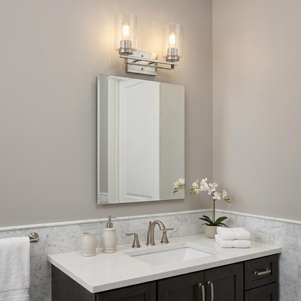 Silver & Textured Glass Two Light Wall Sconce
