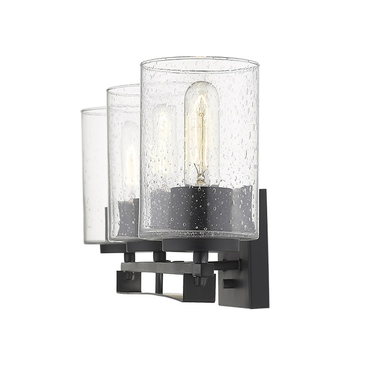 Black & Textured Glass Three Light Wall Sconce