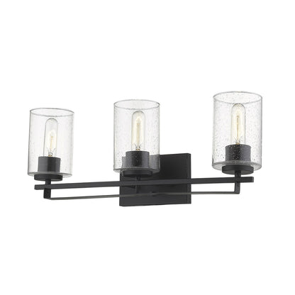 Black & Textured Glass Three Light Wall Sconce