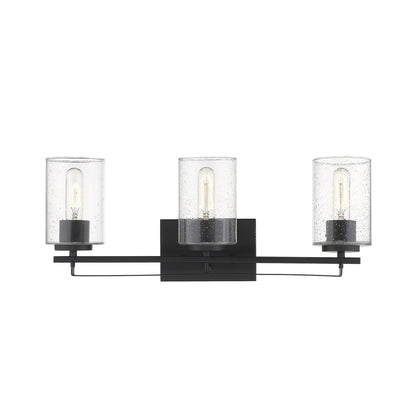 Black & Textured Glass Three Light Wall Sconce