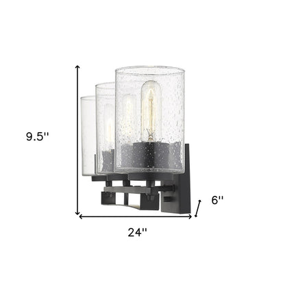 Black & Textured Glass Three Light Wall Sconce