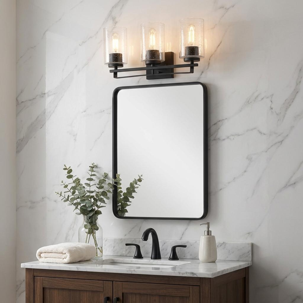 Black & Textured Glass Three Light Wall Sconce