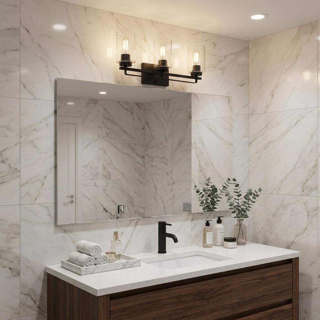Bronze & Textured Glass Three Light Wall Sconce