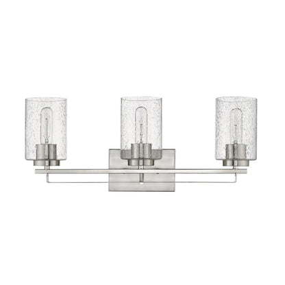 Silver & Textured Glass Three Light Wall Sconce