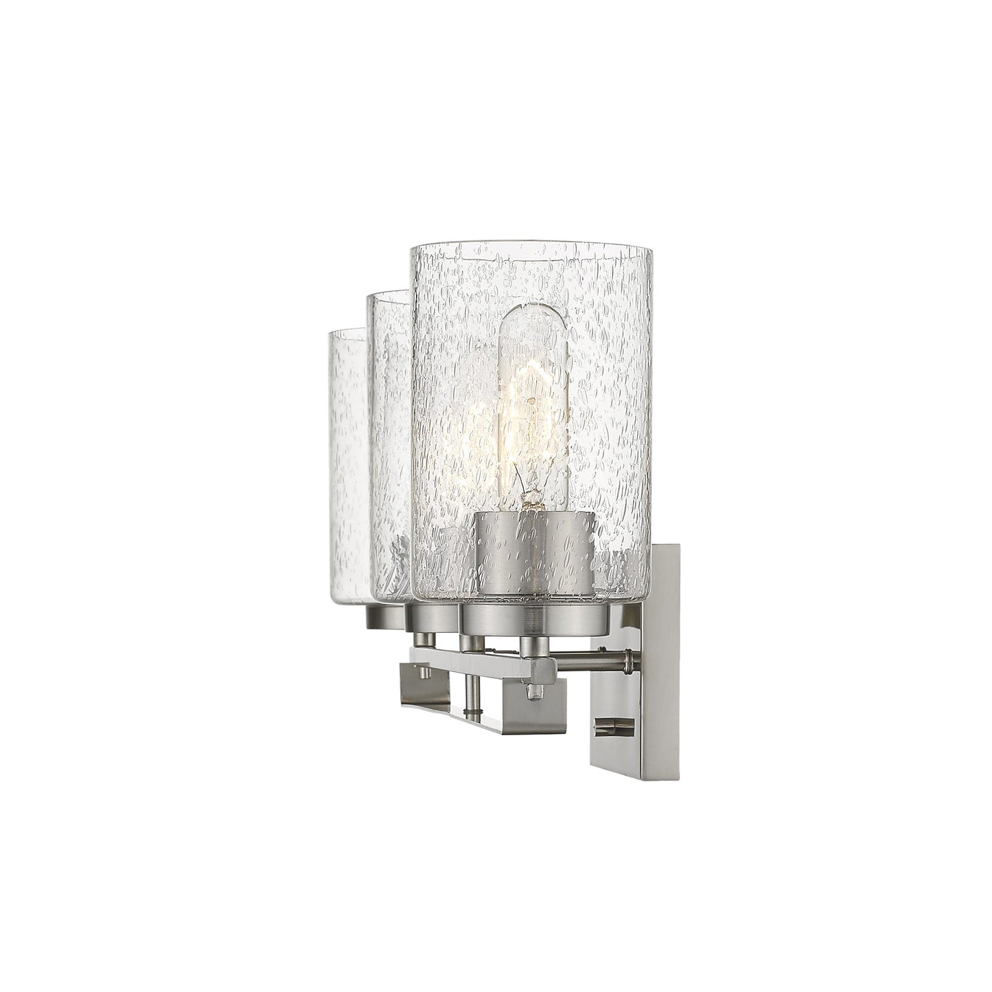 Silver & Textured Glass Three Light Wall Sconce
