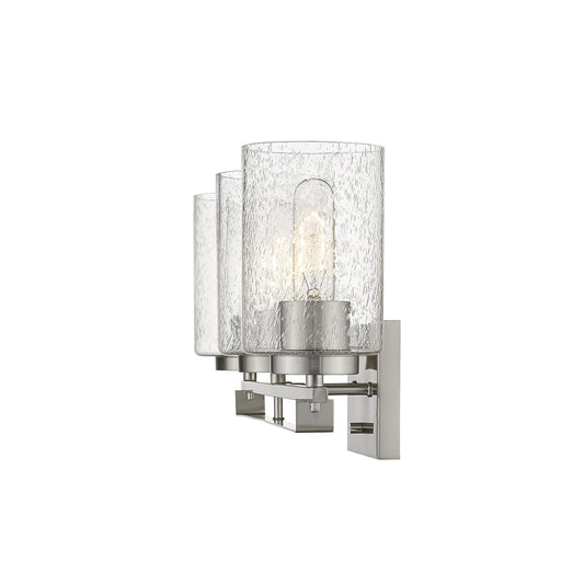 Silver & Textured Glass Three Light Wall Sconce