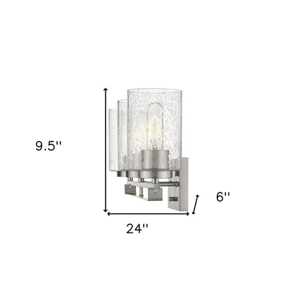 Silver & Textured Glass Three Light Wall Sconce