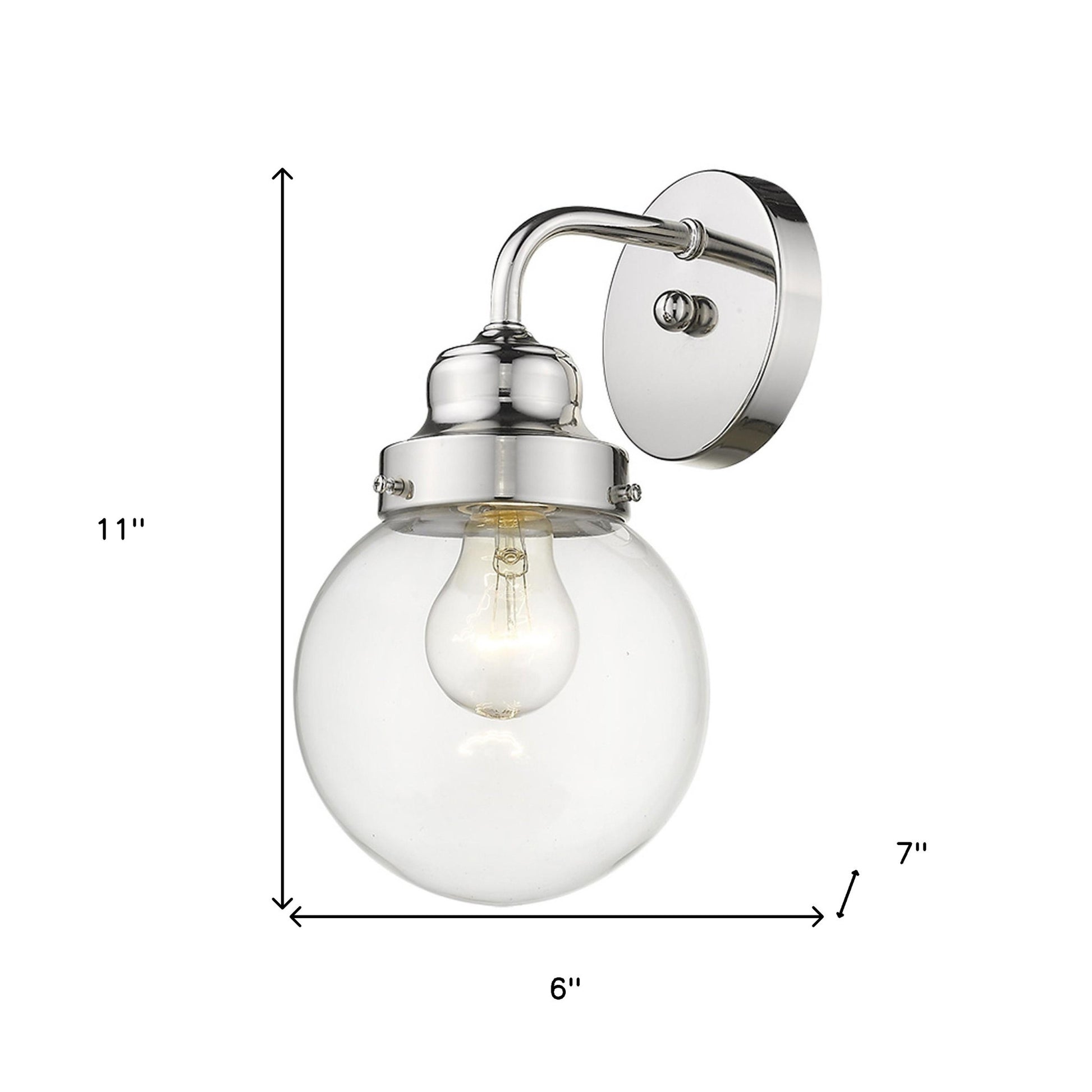 One Light Silver Wall Sconce w/ Glass Shade