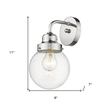 One Light Silver Wall Sconce w/ Glass Shade