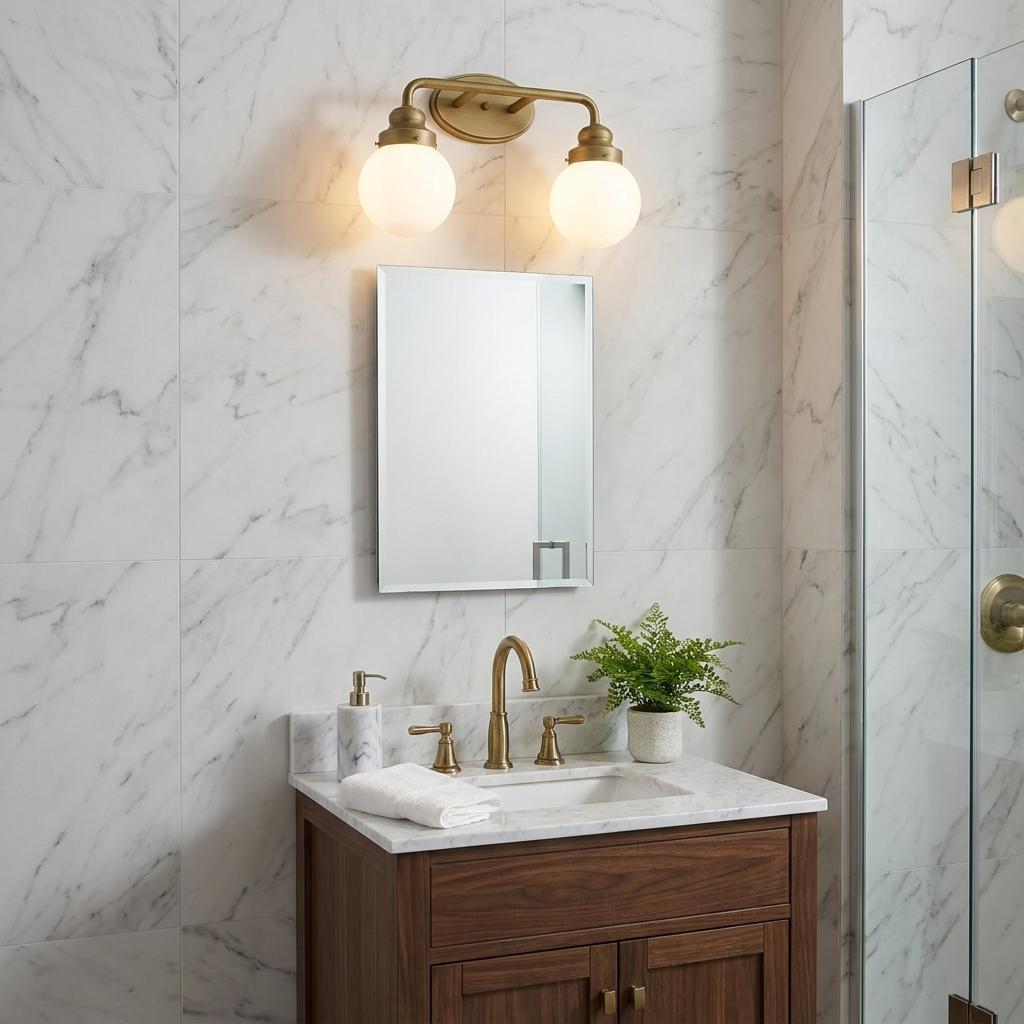 Two Light Gold Wall Sconce w/ Glass Shade