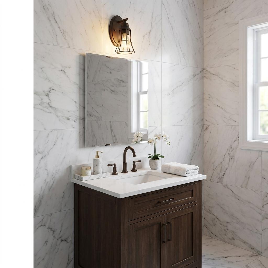 One Light Bronze Cage Wall Light
