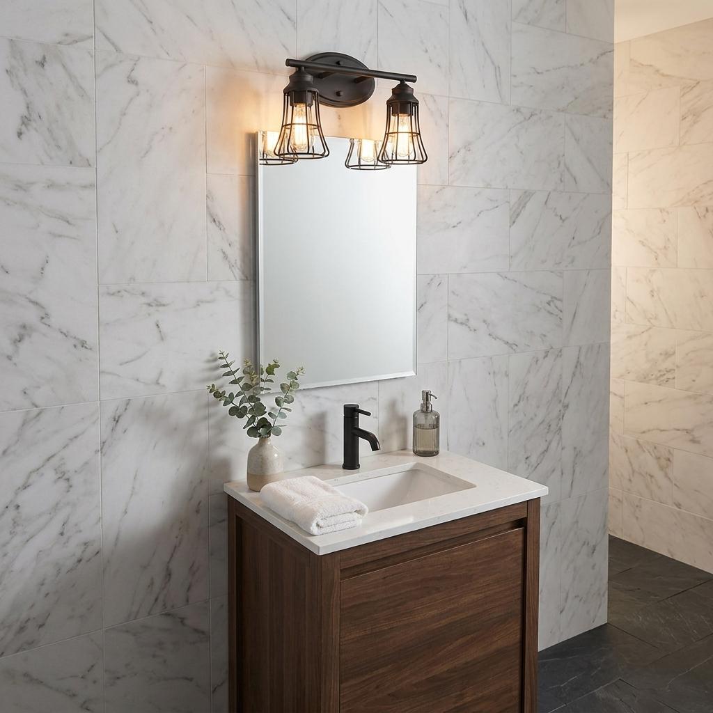 Two Light Bronze Cage Wall Light