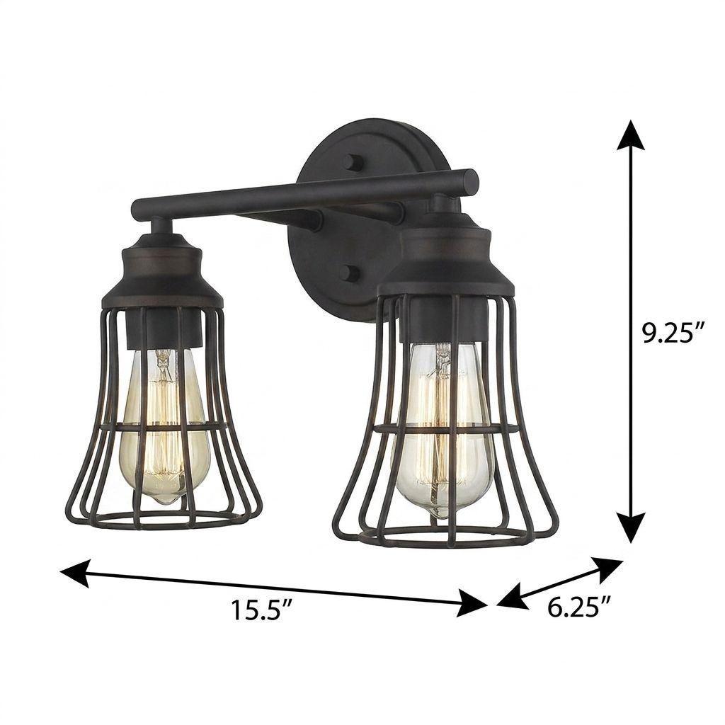 Two Light Bronze Cage Wall Light