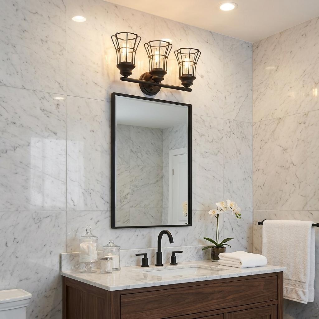 Three Light Matte Black Cage Wall Sconce