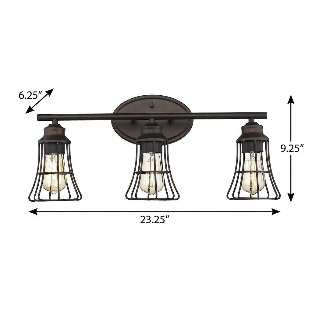 Three Light Bronze Cage Wall Light