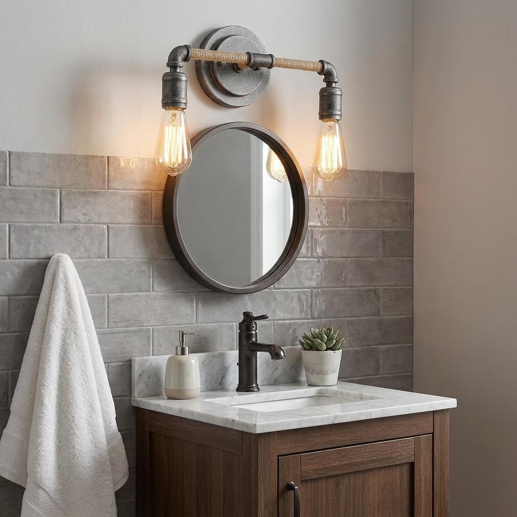 Two Light Industrial Textured Gray Wall Light