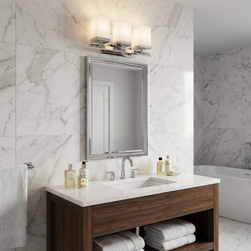 Three Light Silver Frosted Glass Wall Sconce