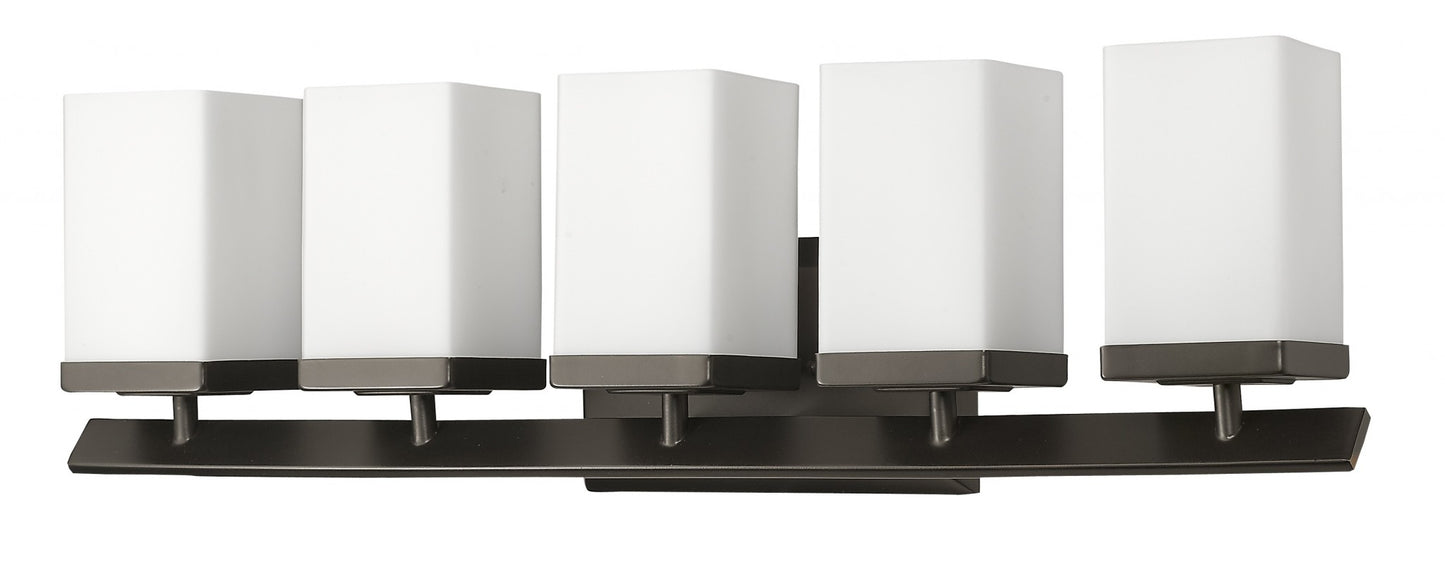 Burgundy 5-Light Oil-Rubbed Bronze Vanity Light w/ Etched Glass Shades