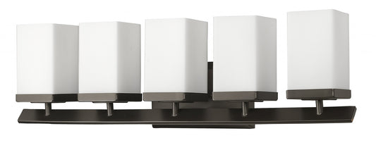 Burgundy 5-Light Oil-Rubbed Bronze Vanity Light w/ Etched Glass Shades
