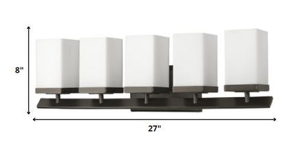 Burgundy 5-Light Oil-Rubbed Bronze Vanity Light w/ Etched Glass Shades