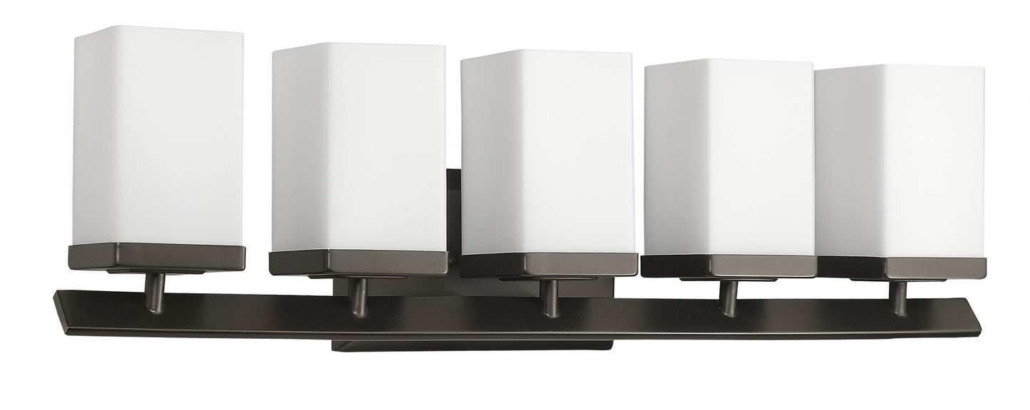 Burgundy 5-Light Oil-Rubbed Bronze Vanity Light w/ Etched Glass Shades