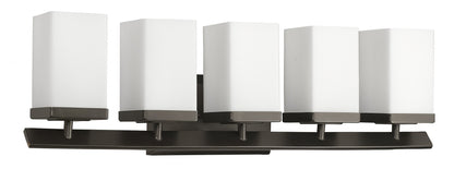 Burgundy 5-Light Oil-Rubbed Bronze Vanity Light w/ Etched Glass Shades
