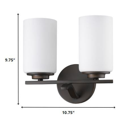 Two Light Bronze & Glass Wall Sconce