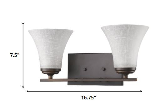 Two Light Bronze Wall Light w/ Tapered Glass Shade