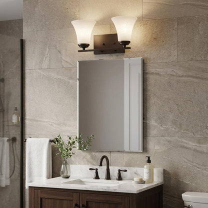 Two Light Bronze Wall Light w/ Tapered Glass Shade