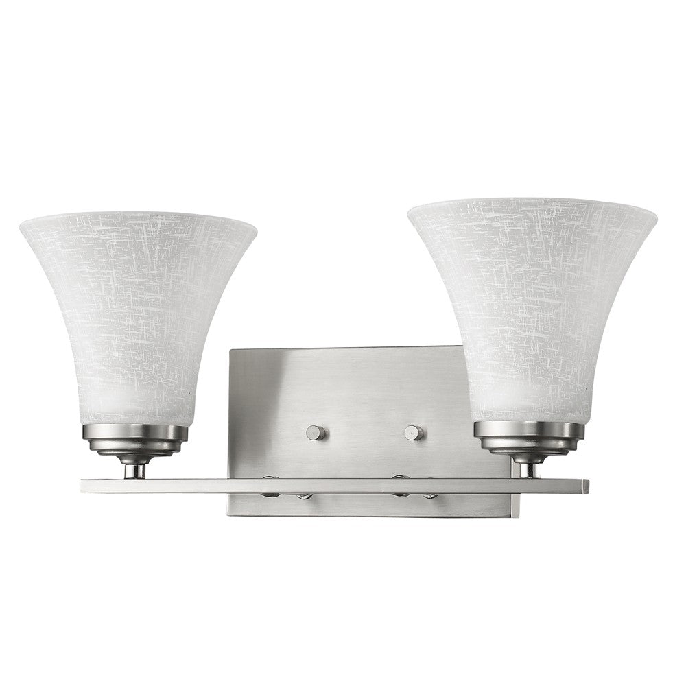 Two Light Silver Wall Light w/ Tapered Glass Shade