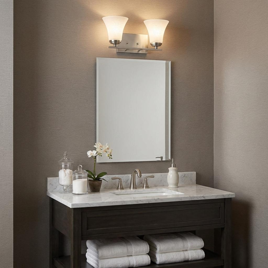 Two Light Silver Wall Light w/ Tapered Glass Shade