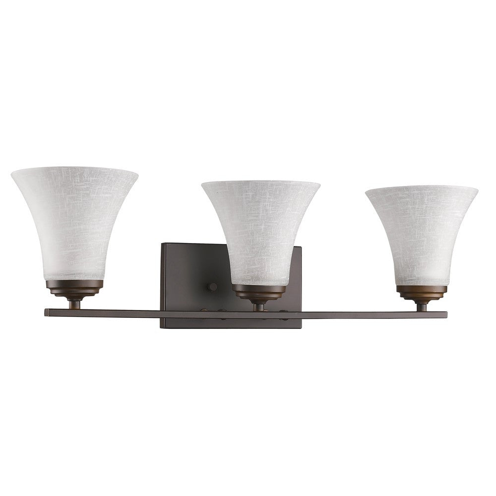 Three Light Bronze Wall Light w/ Tapered Glass Shade
