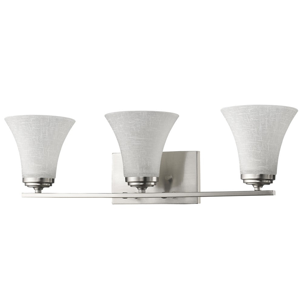 Three Light Silver Wall Light w/ Tapered Glass Shade