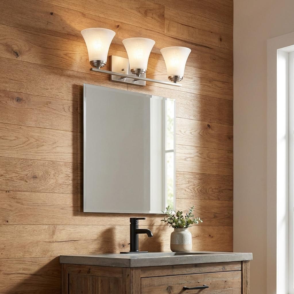 Three Light Silver Wall Light w/ Tapered Glass Shade
