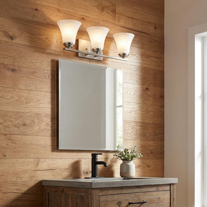Three Light Silver Wall Light w/ Tapered Glass Shade
