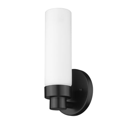 Matte Black Wall Light w/ Narrow Frosted Glass Shade