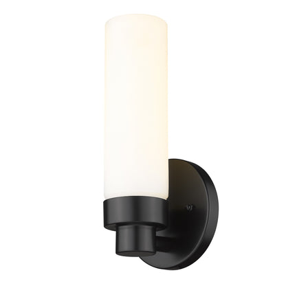 Matte Black Wall Light w/ Narrow Frosted Glass Shade