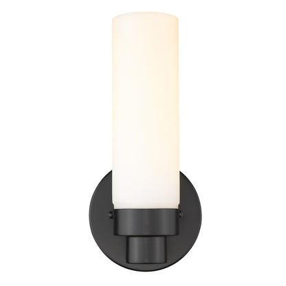 Matte Black Wall Light w/ Narrow Frosted Glass Shade