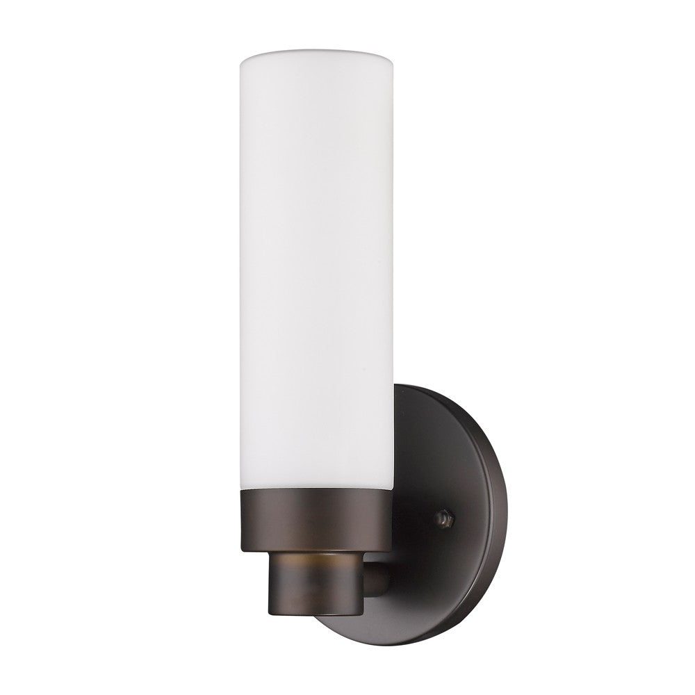 Bronze Wall Light w/ Narrow Frosted Glass Shade