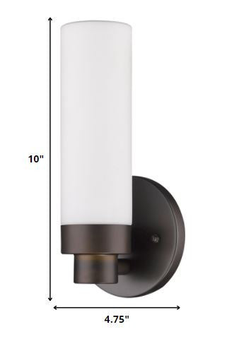 Bronze Wall Light w/ Narrow Frosted Glass Shade