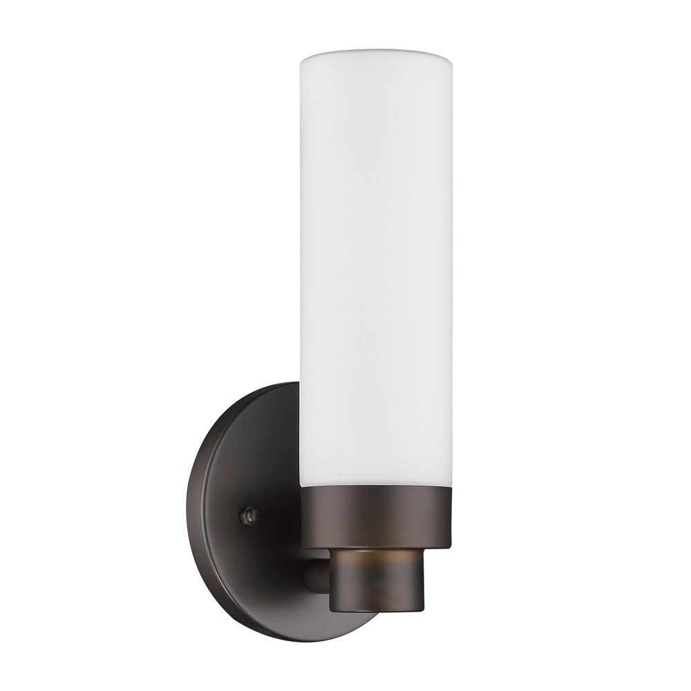 Bronze Wall Light w/ Narrow Frosted Glass Shade