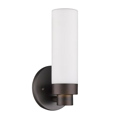 Bronze Wall Light w/ Narrow Frosted Glass Shade