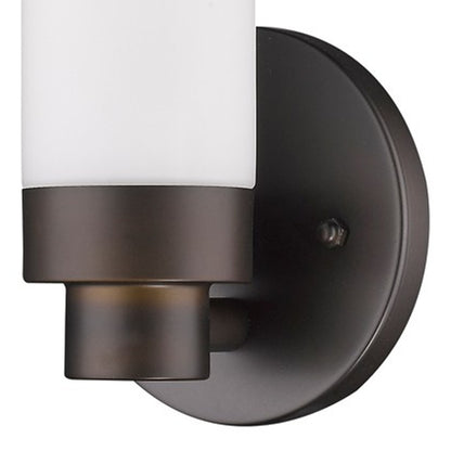 Bronze Wall Light w/ Narrow Frosted Glass Shade