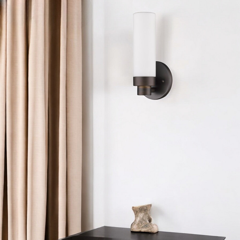 Bronze Wall Light w/ Narrow Frosted Glass Shade