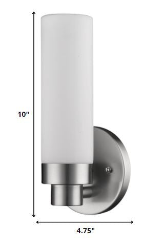 Silver Wall Light w/ Narrow Frosted Glass Shade